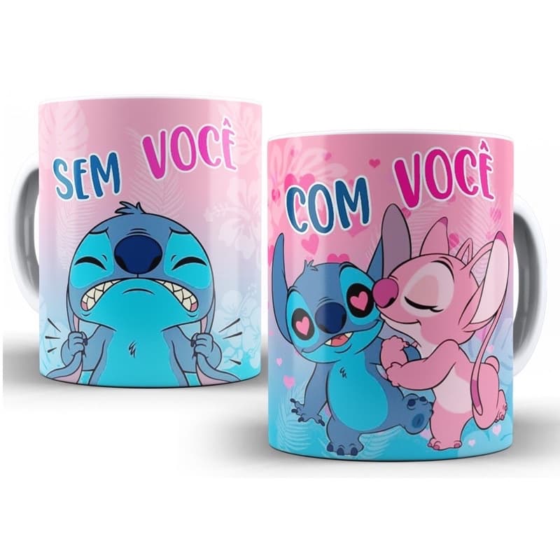 Caneca Personalizada Lili e Stitch Namorados, Varios modelo, Presente Ideal