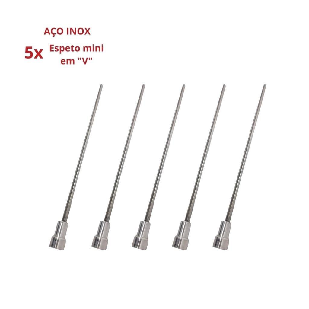 5x Espeto Mini Inox Lâmina 40cm Churrasco Coração Laurindos