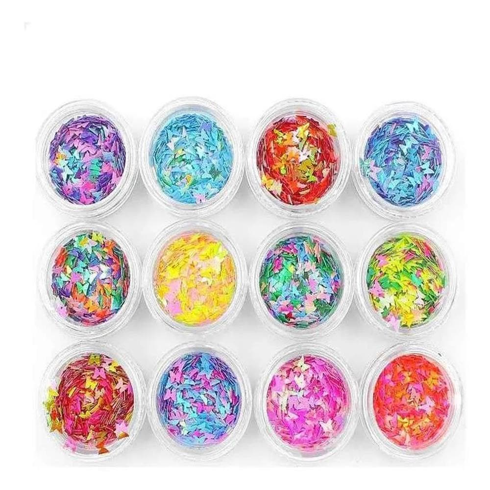 Kit Glitter Borboleta Decoracao De Unhas 12 Cores