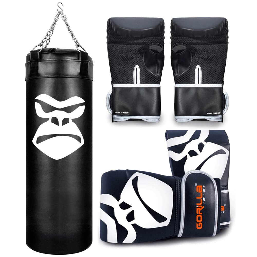 Saco De Pancada Boxe Profissional 90Cm + Luva Bate Saco Pro Adulto + Luva Infantil Gorilla