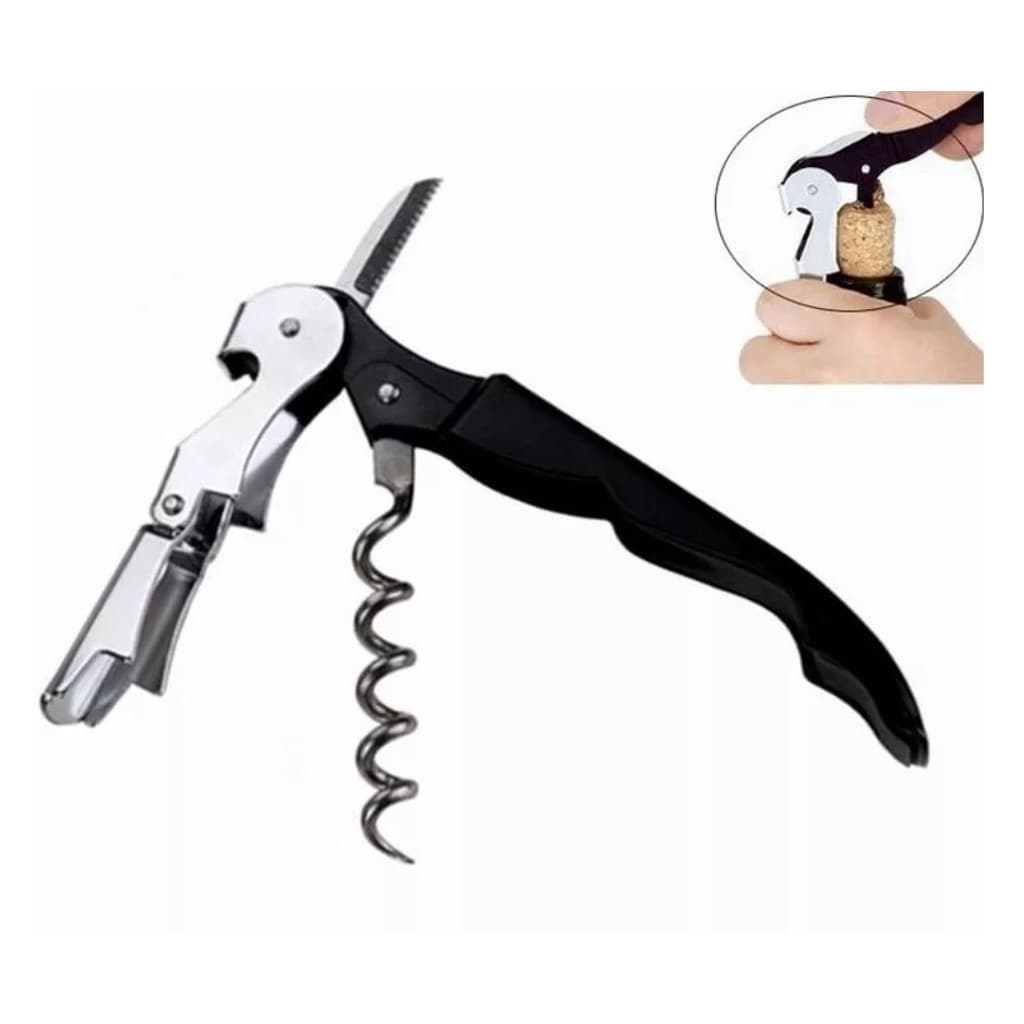 Saca Rolha Modelo Preto e Prateado Abridor 12cm