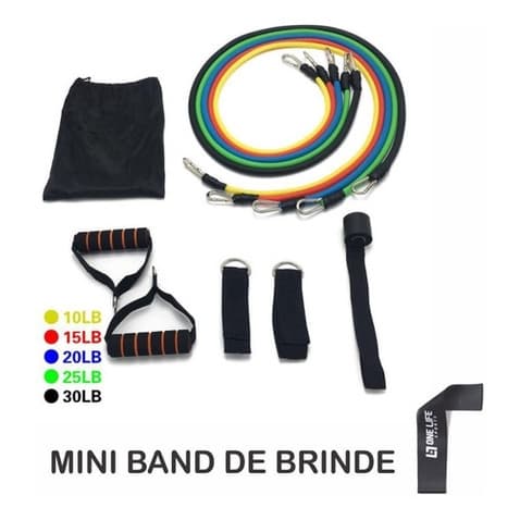 Kit Elástico Extensor 11 Peças Treinamento Ganhe 1 Mini Band