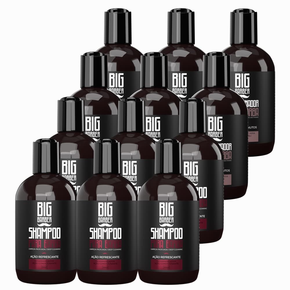 Kit Shampoo + Condicionador Para Barba Big Barber 250ml Caixa Com 12 Unidades