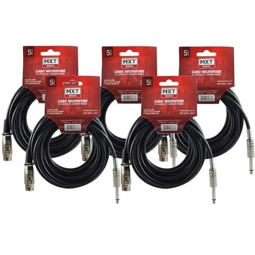 5 Cabos Microfone E Violão Mono Xlr / P10 5 Metros Mxt