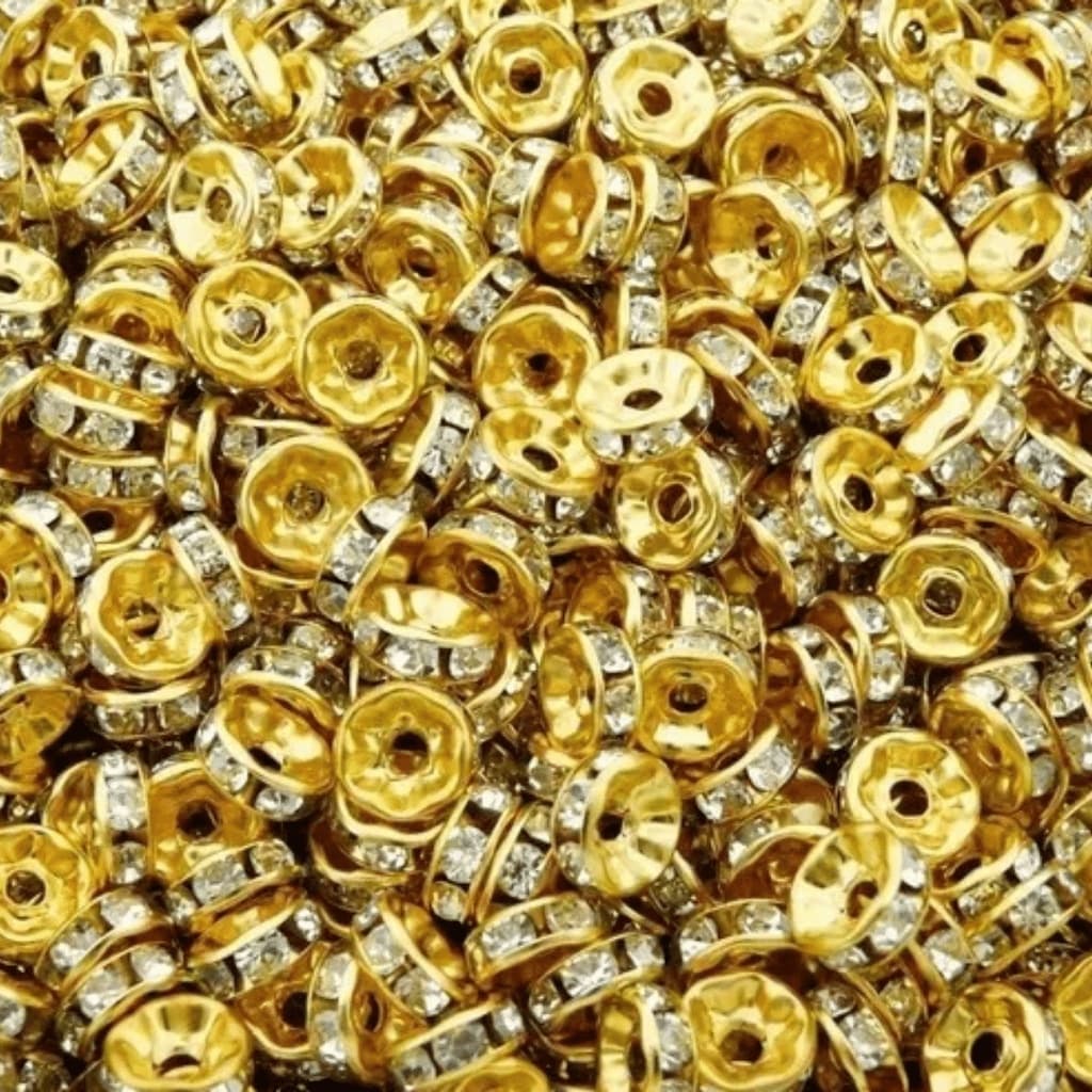 Miçanga Rondelle Strass Dourado Entremeio Para Biju - 6mm 100un