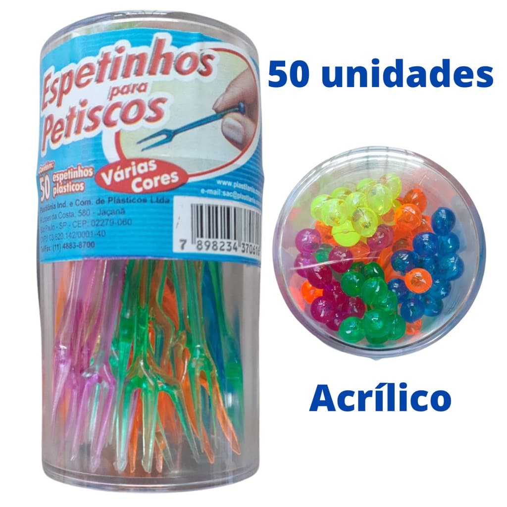 Espetinho para Petisco Colorido c/50 unidades Plastillania.