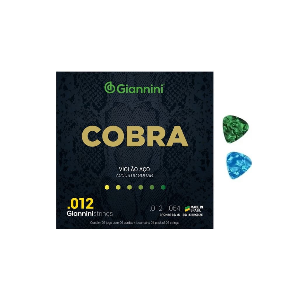 Encordoamento Giannini p/ Violão Aço Cobra .012 GEEFLKS + 2 Palhetas