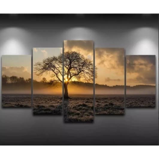 Promoção Quadros Decorativos Mosaico Nascer Do Sol Paisagens Naturezas Top Hd Mdf 3mm Mosaico 5 Peças