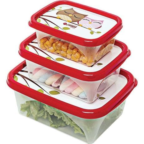 Conjunto 3 Potes Retangular Grande Art Decorado - 220ML/420ML/750ML Plastico - Utensílios De Cozinha Mini Potes Jaguar