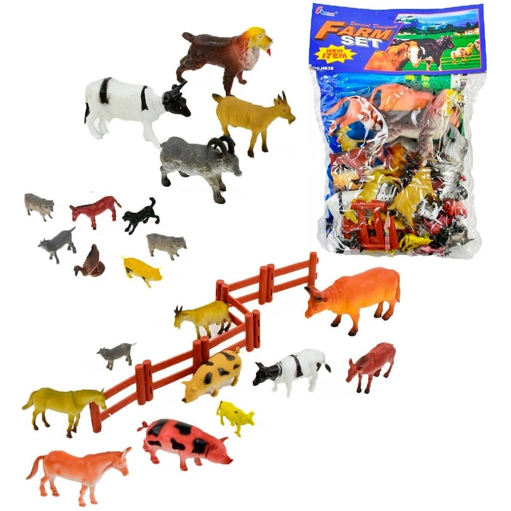 Kit Com Animais Da Fazenda Bichos 27 Peças Diversos Tamanhos H638