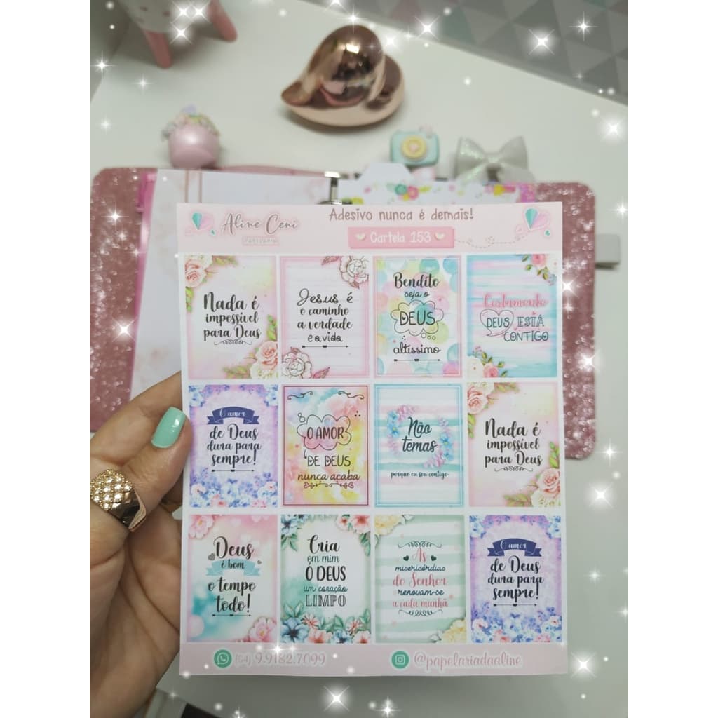 Cartela de Adesivos n 153 - Adesivos personalizados para planner agenda, bujo, diário, adesivos com ilustrações bíblicas