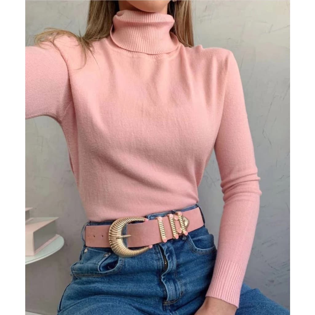 Blusa Gola Alta Feminina Cacharrel Básica Tricô Cacharréu