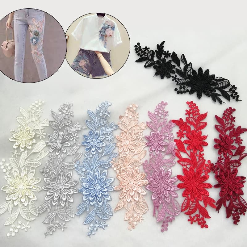 1 Par 3D Flower Floral Bordado Applique Trim Para Roupa De Saia Noturna Decoração De Colarinho De Renda Patch DIY Sewing On Accessories