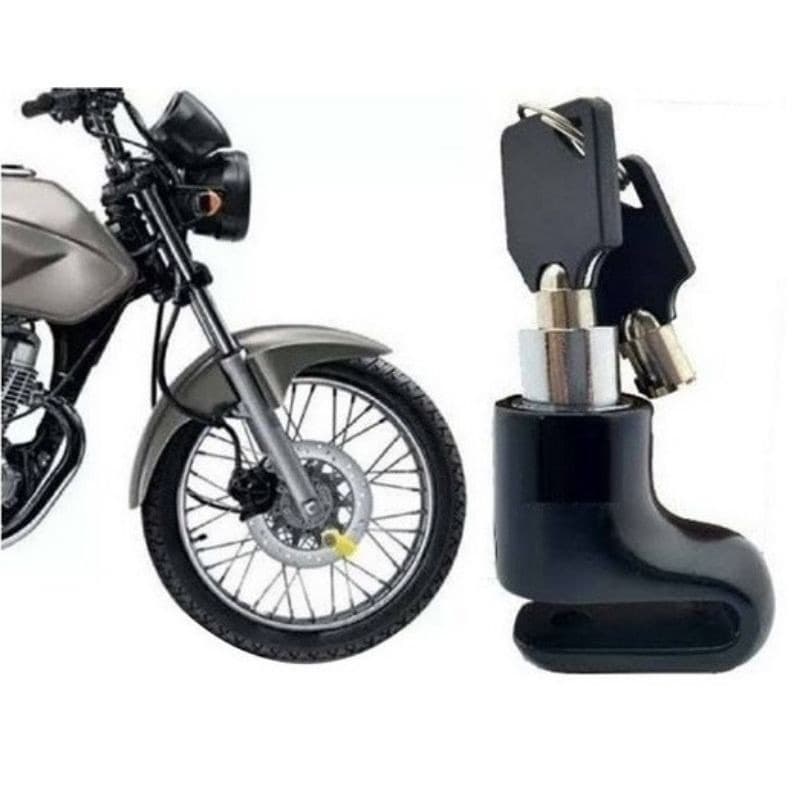 Trava Cadeado De Disco Grande Moto Bike Com Chave preto