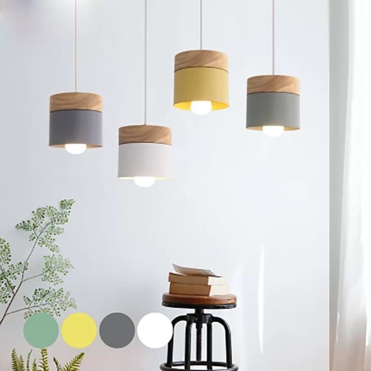 Luminária Pendente Moderna , De Teto De Madeira Com Abajur Cilíndrico De Metal , Luminárias Pendentes Rústicas Para Ilha