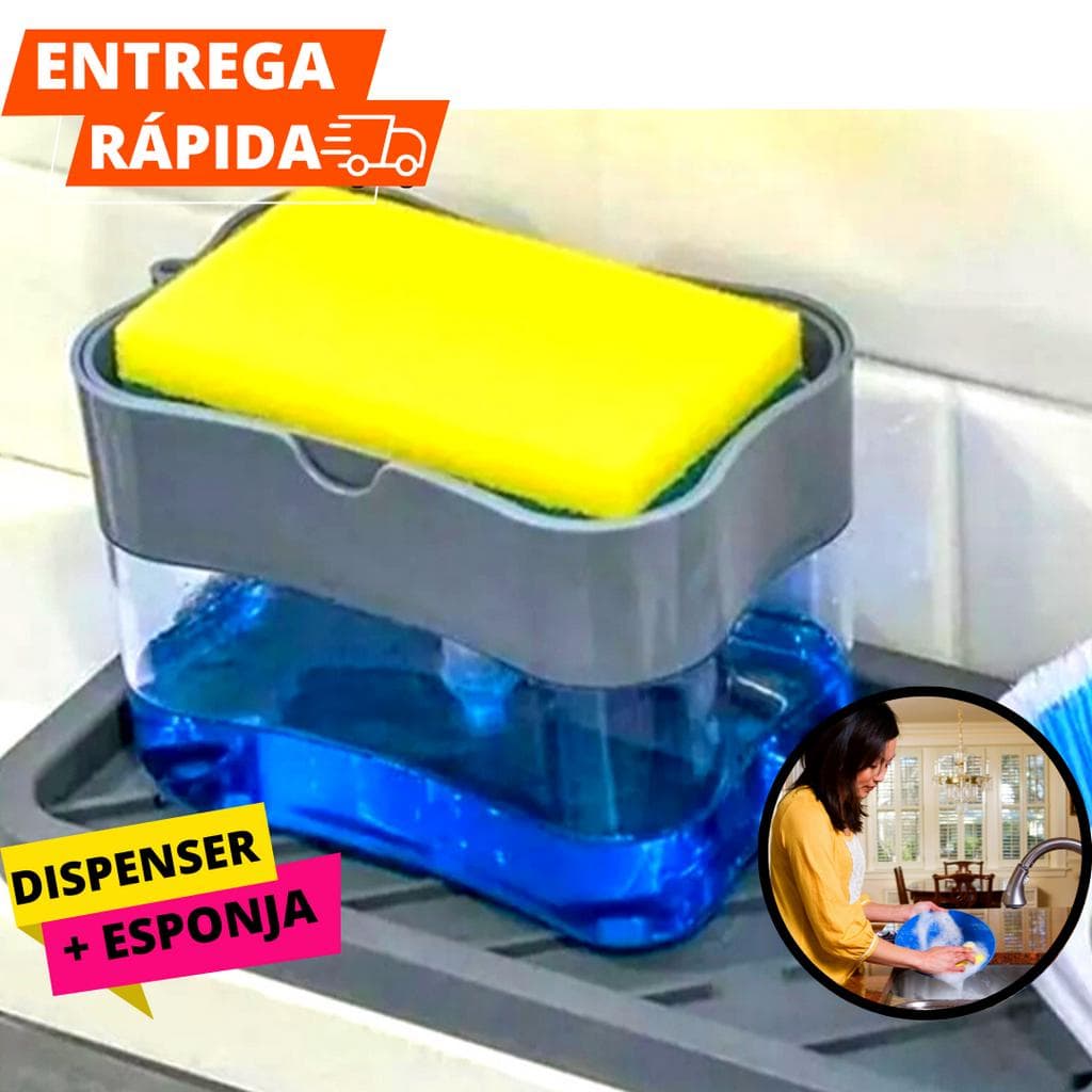 Dispenser Porta Detergente Sabão 2x1 385ML Com Esponja Grátis Para Cozinha Louça