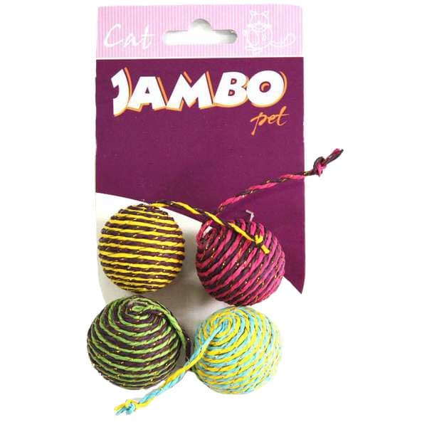 Brinquedo Jambo Gatos Palha Bolinha Colorida 4 bolinhas