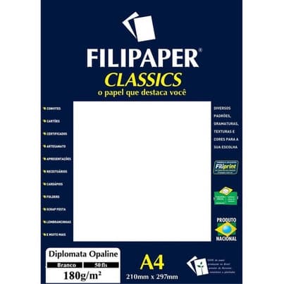 Papel A4 Diplomata Branco 180g. Cx.c/50 Filipaper Oferta