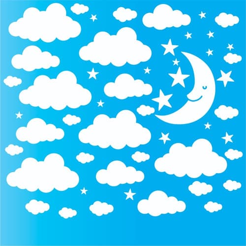 Adesivo Nuvens Grandes + Estrelas + Lua De Parede 30,20cm  autocolante quarto bebê
