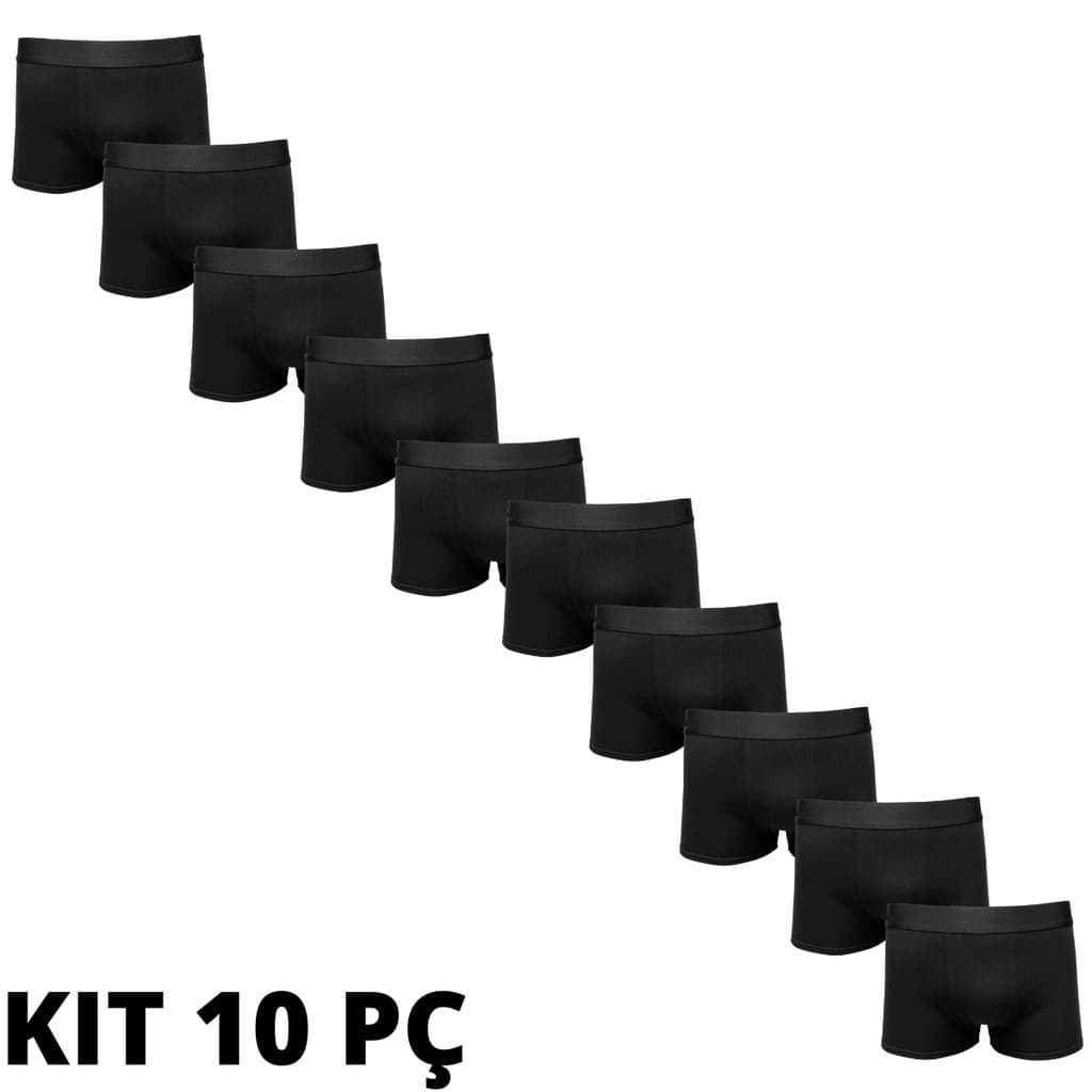 Kit 10 Cuecas Boxer  Pretas Black Box  Modelo Conforto Algodao Premium Qualidade
