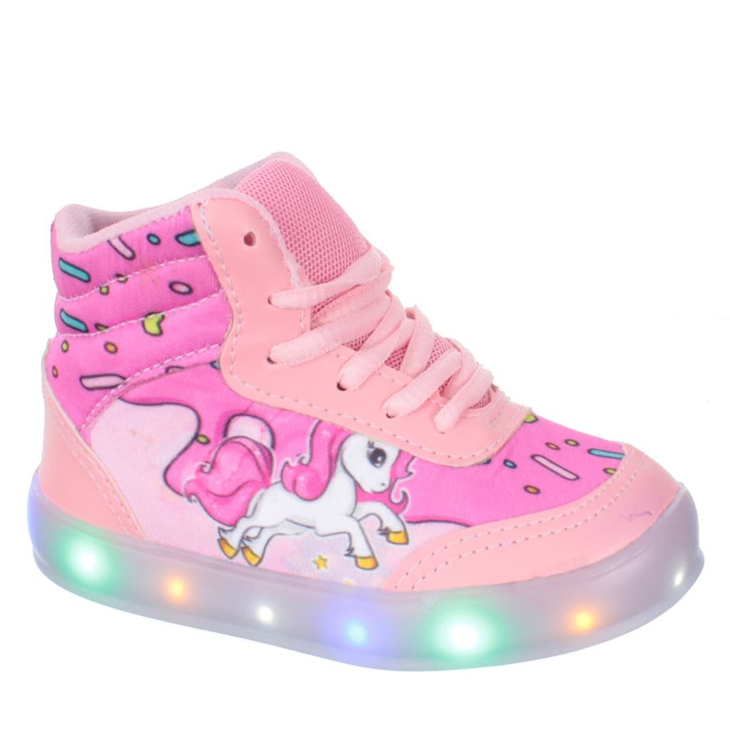 Tenis Bota Botinha de Crianca Unicornio Com Luz de Led Infantil Feminina Para Meninas Kids Rosa