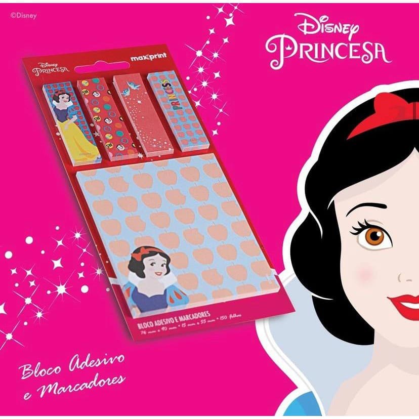 Bloco Adesivo e Marcadores Disney Kit Branca de Neve 150 folhas