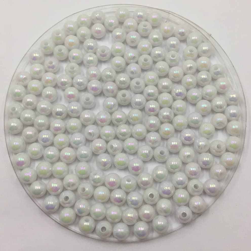 Pérola 6 mm  Branca  Holográfica / Irisada  leitosa Com Furo Passante Pacote Com 200 Unid.