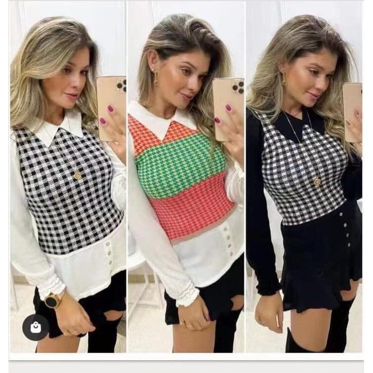 blusas trico estampa  xadrez