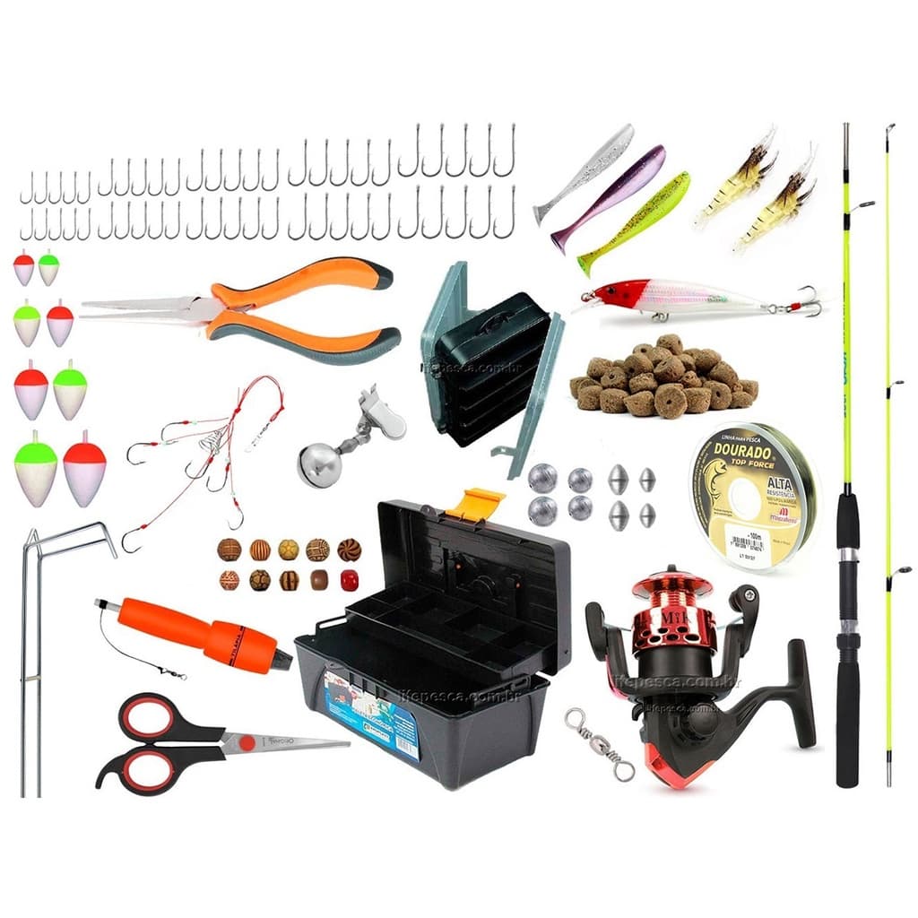 Kit De Pesca Completo 1 Vara + 1 Molinete + Caixa de Pesca e Acessórios (Ref. 05)