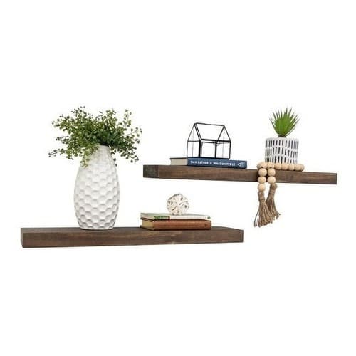 Kit 2 Prateleiras Com Suporte Invisível Madeira Maciça 60x20
