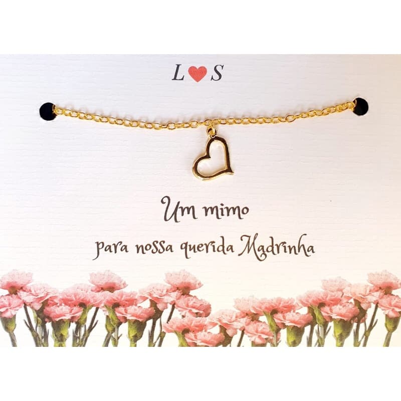 pulseira coração dourado para madrinha e Daminha de Casamento