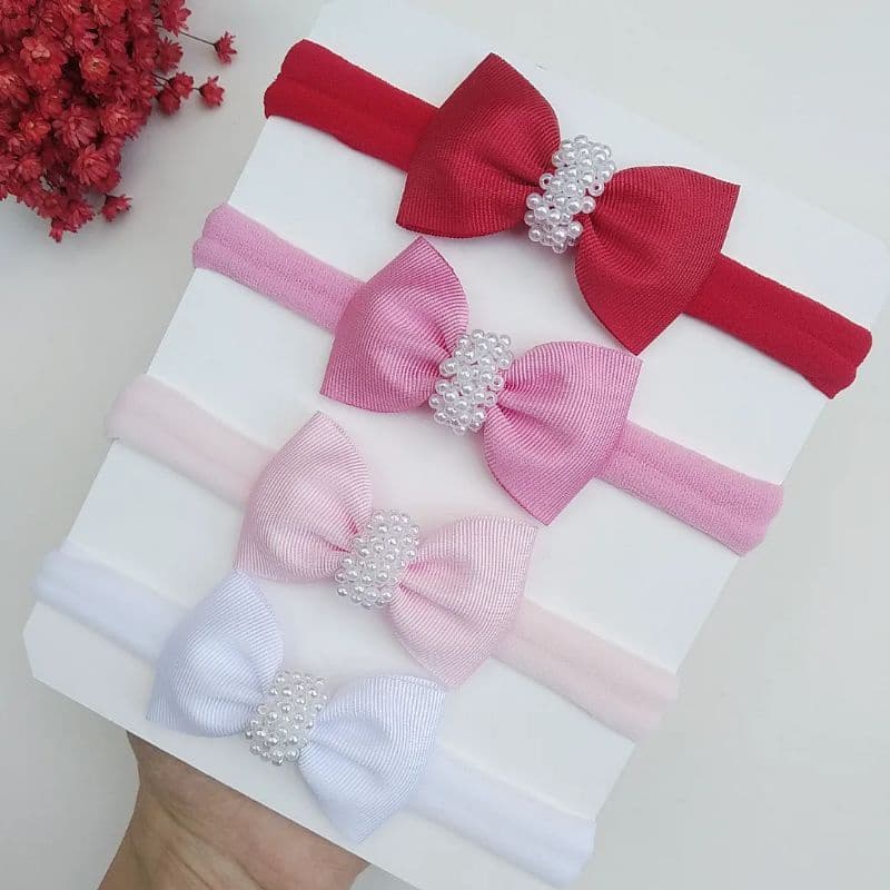 kit faixa de bebe tiara recém nascido com laço luxo