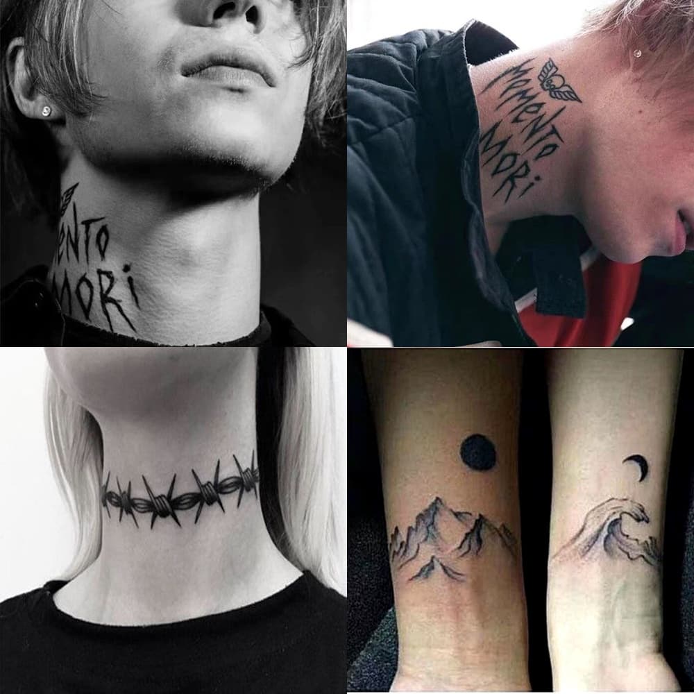 Tatuagem Temporária Memento Mori Arame Farpado Pescoço