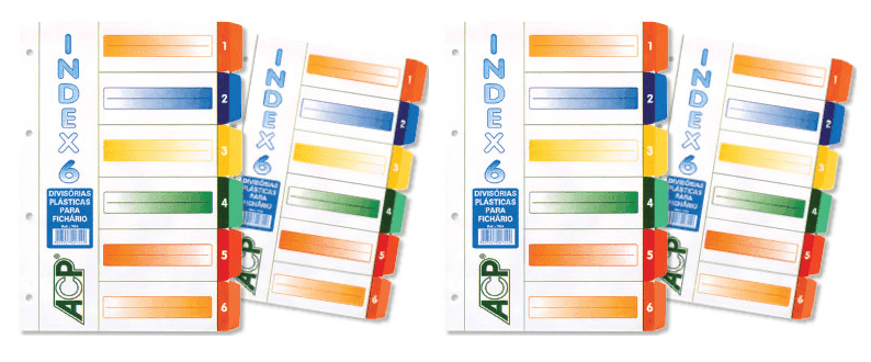 Divisoria P/ Fichario Colorida Plast. Pvc 6 Unidades ACP C/2