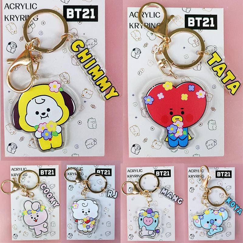 2022 Nova KPOP BTS BT21 Anime Dos Desenhos Animados Acrílico Chaveiro Impresso Figuras Pingente Cosplay Jóias Amigos Presente CHIMMY COOKY KOYA MANG RJ SHOOKY TATA