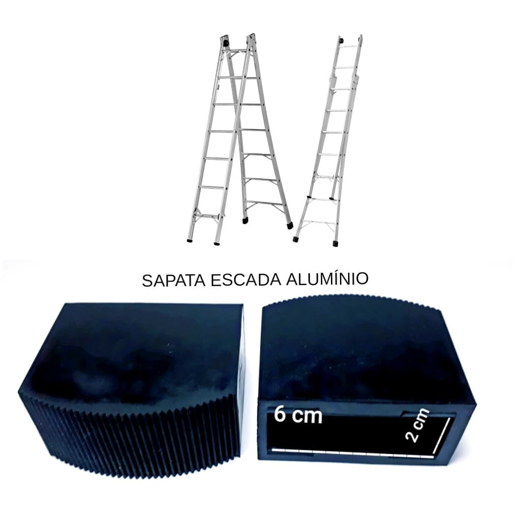 Sapata de borracha para escada de alumínio encaixe 2 x 6 cm 4 un