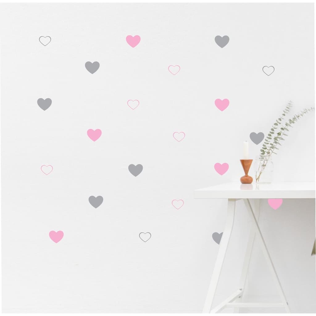 Adesivo Decorativo Coração 130un 5x4,1 cm Rosa e Cinza Claro