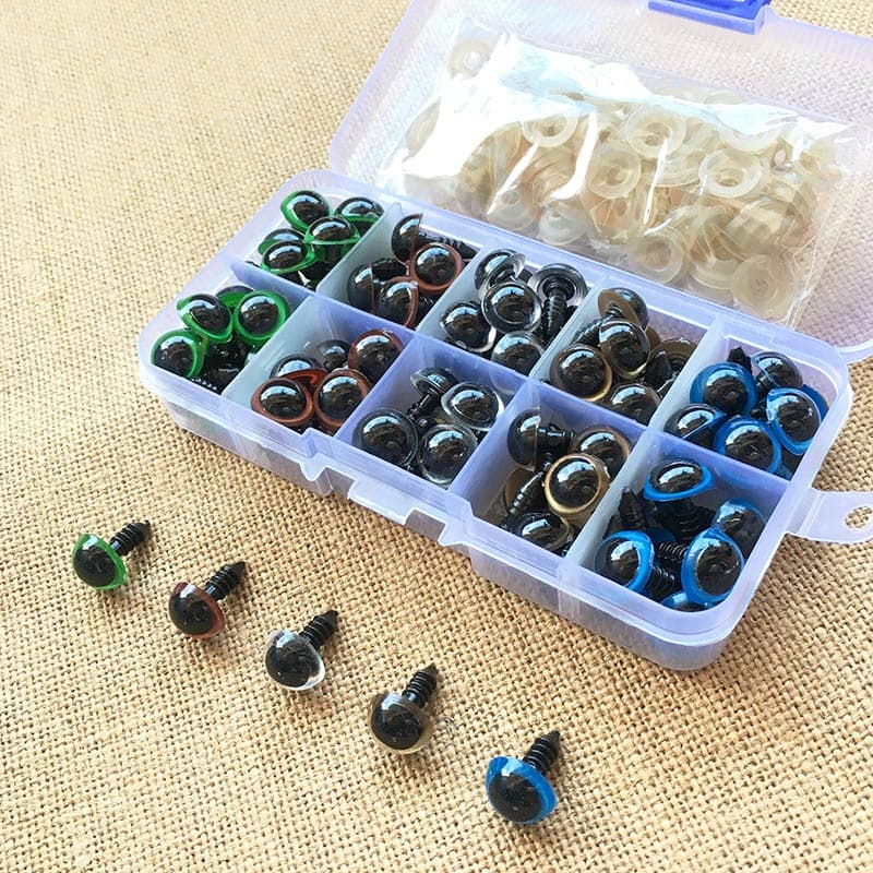 100 Pcs 8mm 10mm 12mm Cor Da Mistura De Plástico Olhos De Segurança Animal Para Brinquedos De Pelúcia Urso Bonecas Artesanato Amigurumi Acessórios Caixa