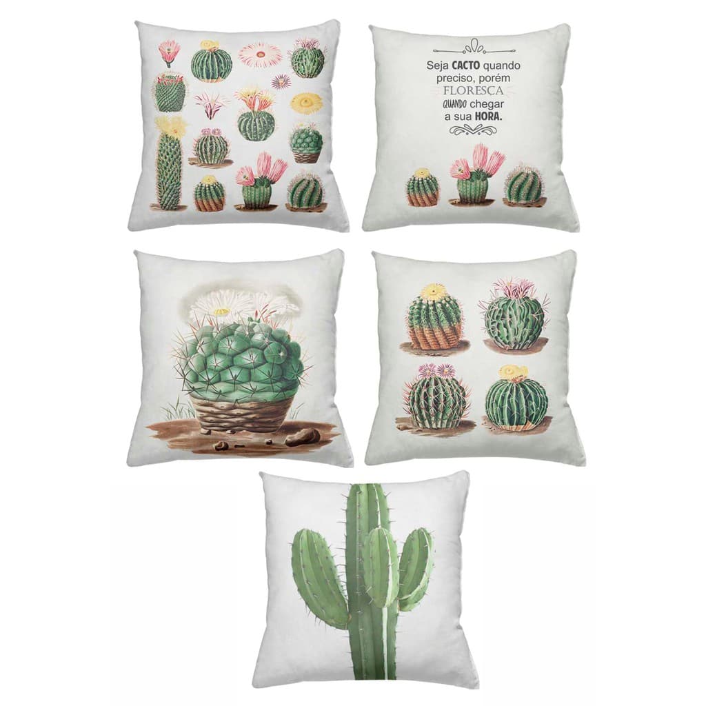 Kit 05 Capas Almofadas Decorativas Cactos QB0149