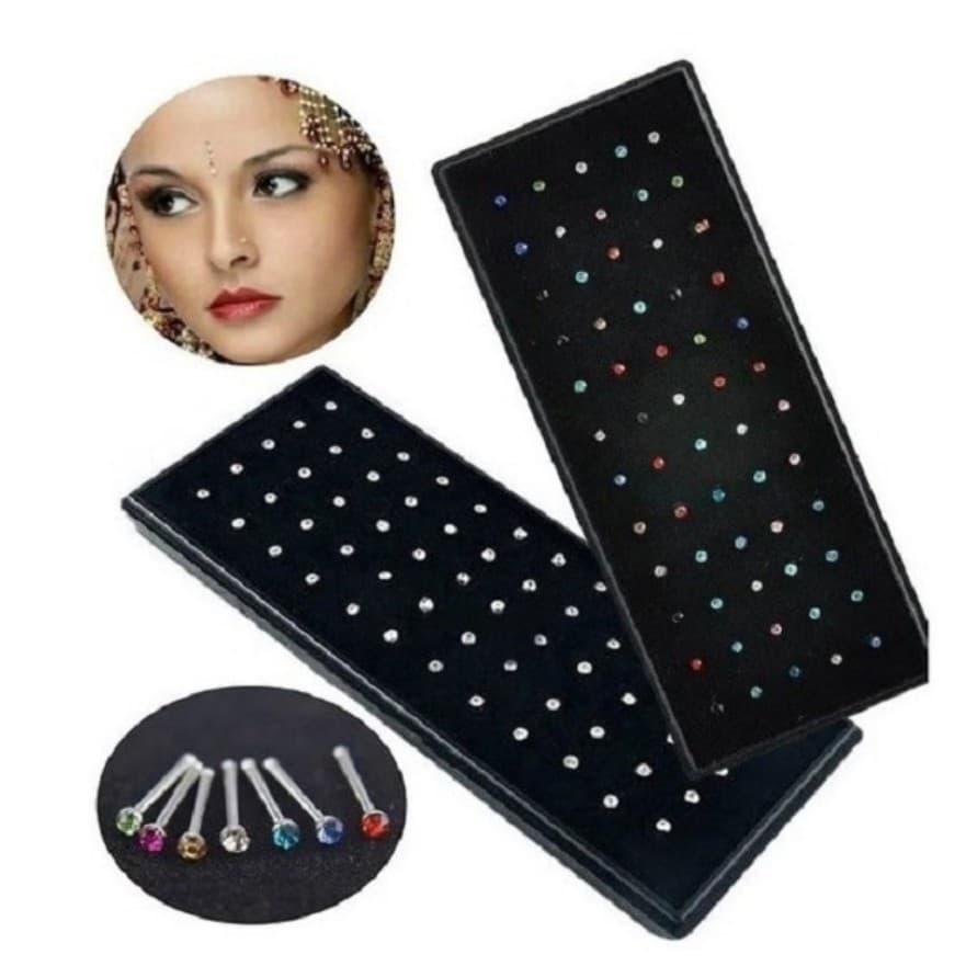 kit Com 40 Piercing de Nariz Cristal Reto lindo aço inox Atacado Fashion Top Promoção