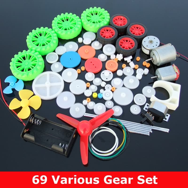 69 Vários Pacotes De Engrenagem De Plástico Kit Da Polia Do Eixo Cinto Verme Motor Coroa Montagem Para DIY Modelo De Brinquedo Barco Carro Robô
