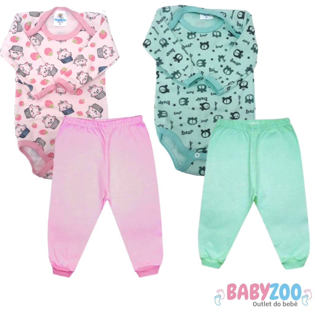 Kit 2 Peças Body estampado ML e Mijão em Malha /Enxoval Barato /Manga Longa