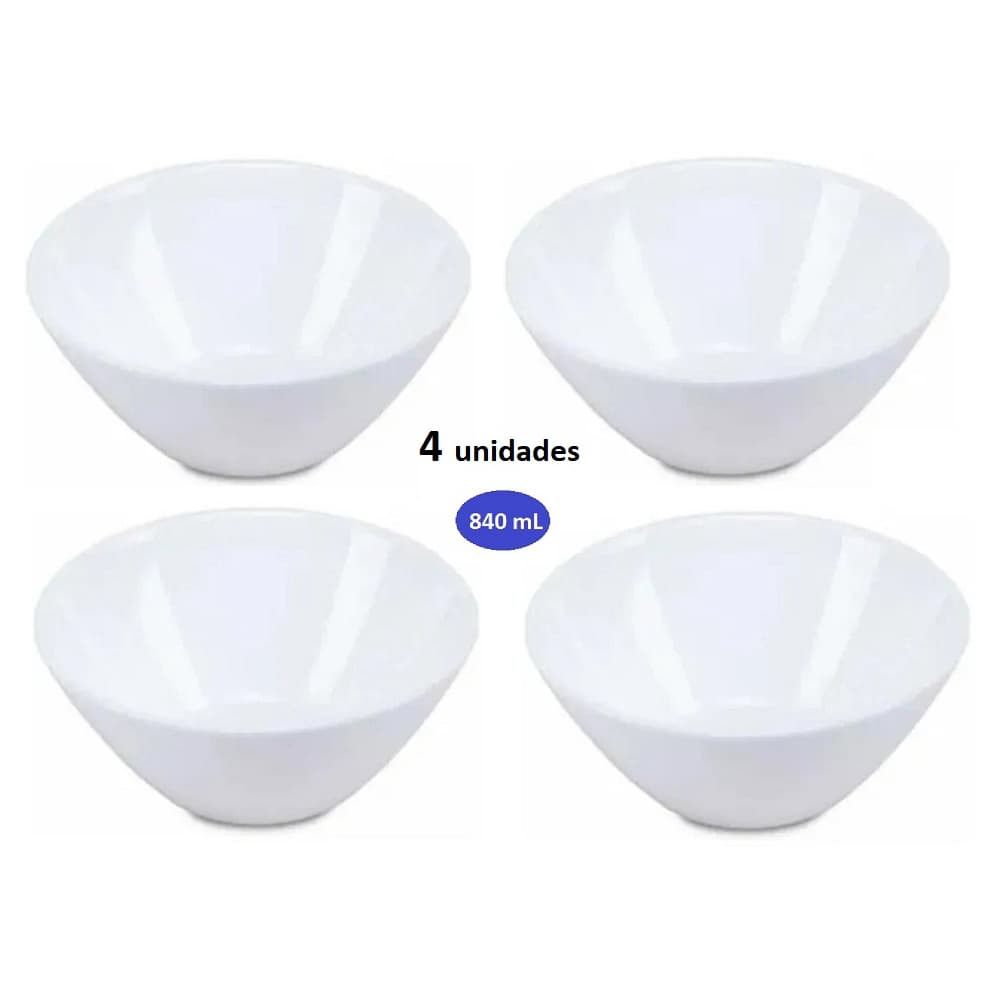 Jogo 4 tigelas Bowl média 840ml de vidro Opaline Blanc, Duralex.