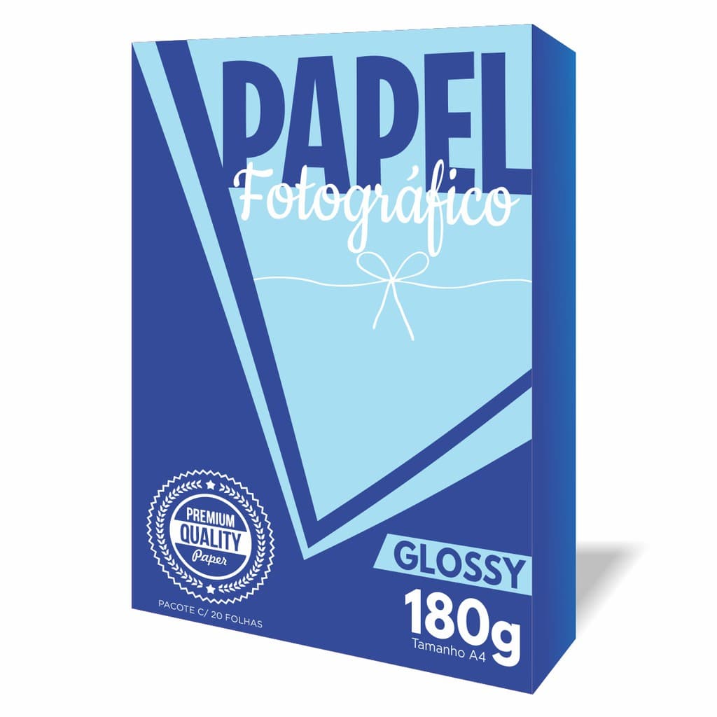 Papel Fotográfico Glossy Brilho 180g A4 - Pacote c/20 Folhas - Qualidade Premium |