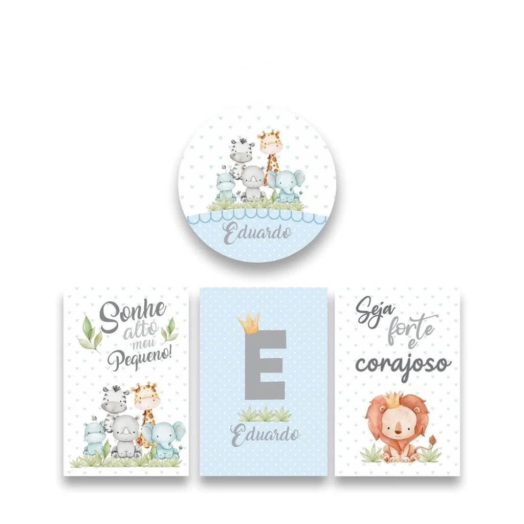 Quadros Decorativos Porta Maternidade Menino Bebê Safari Azul