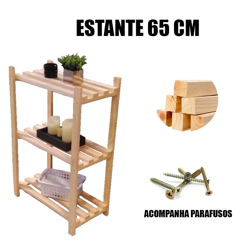 Estante Multiuso 3 Prateleira Madeira Pinus Oferta