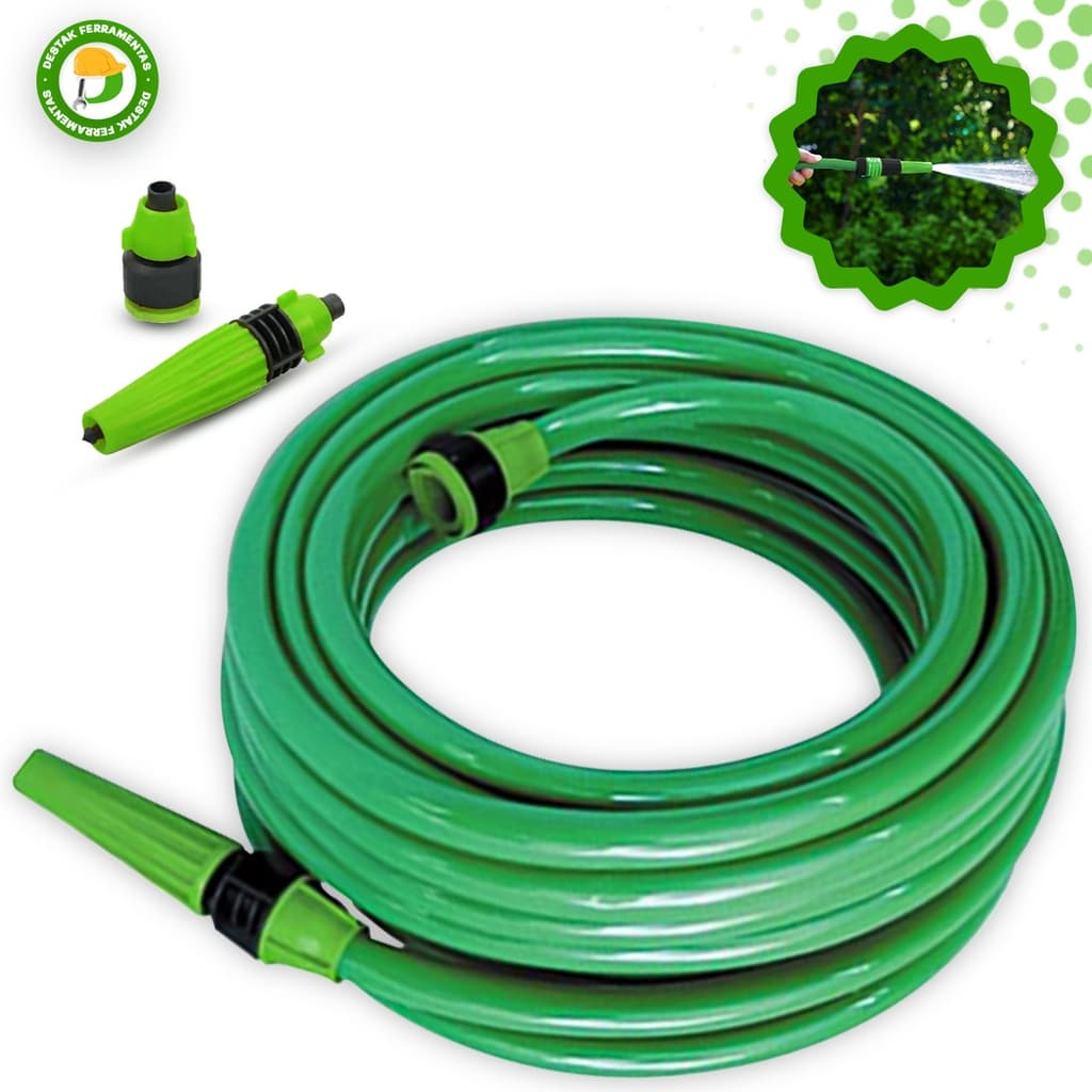 Mangueira Jardim Resistente Flexivel 10, 20, 30, 50 Metros Kit com Esguicho e Conector Dupla Camada