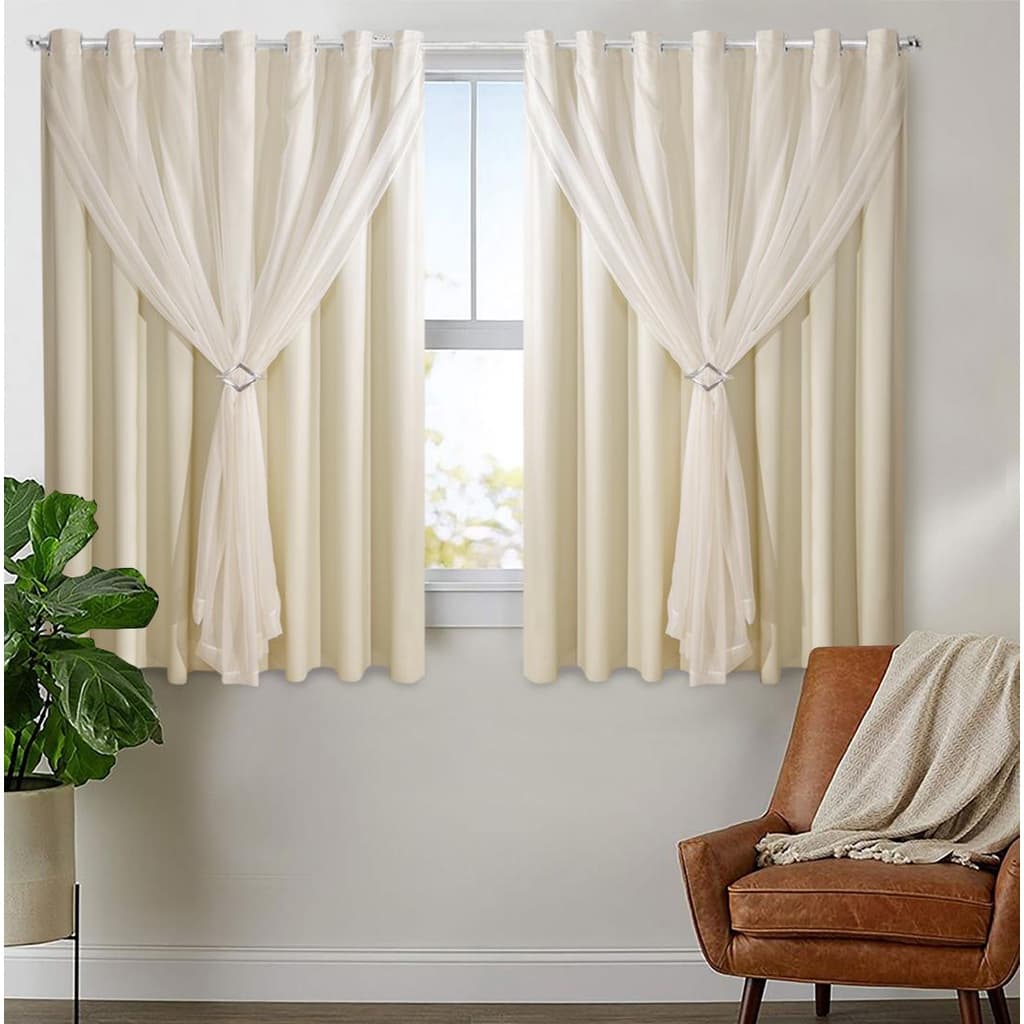 Cortina Corta Luz 4,00m X 1,80m 100% Blackout Com Voil Palha