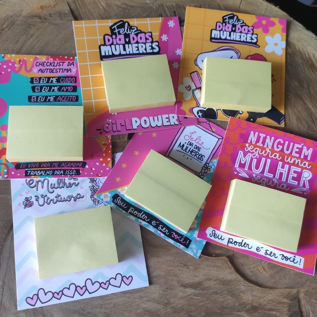 Kit com 6 Post It com Mini Cartão de Agradecimento Dia da Mulher Cliente Mimo Pra Você