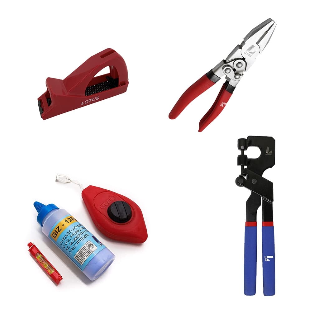 Kit Gesseiro 4 Peças Alicate Universal Alicate Puncionador Linha Giz Nível e Raspador